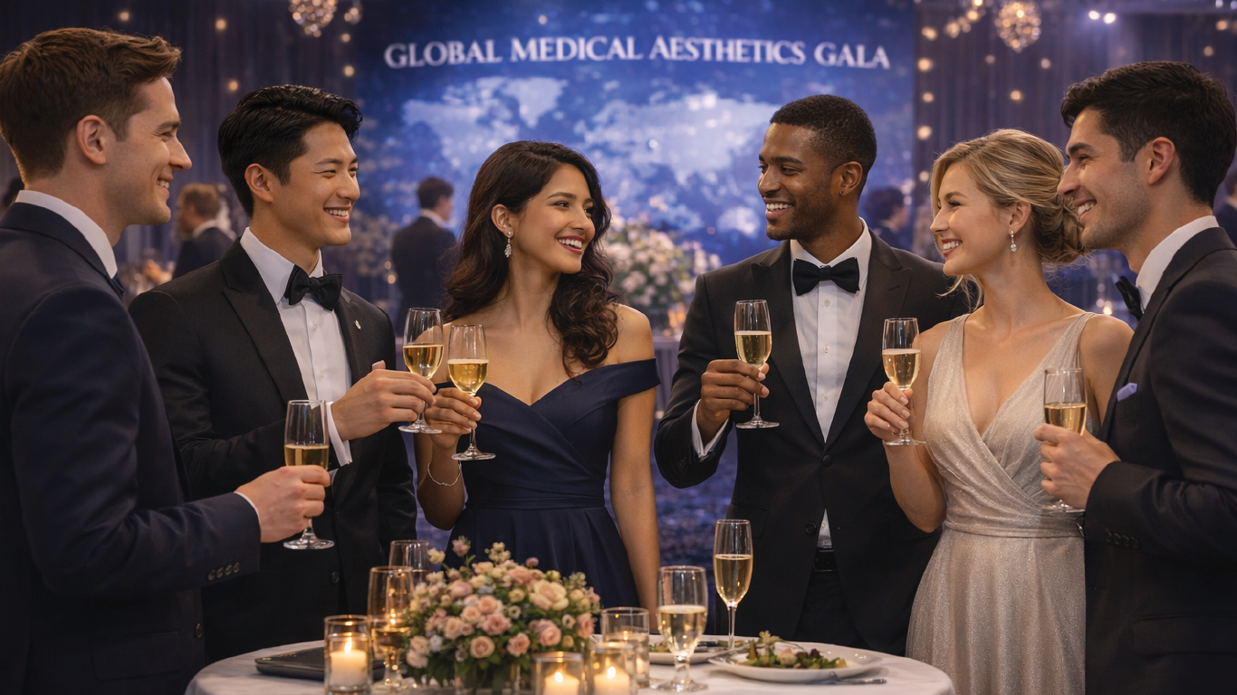 Annual gala attendees celebrating at the medical aesthetics event